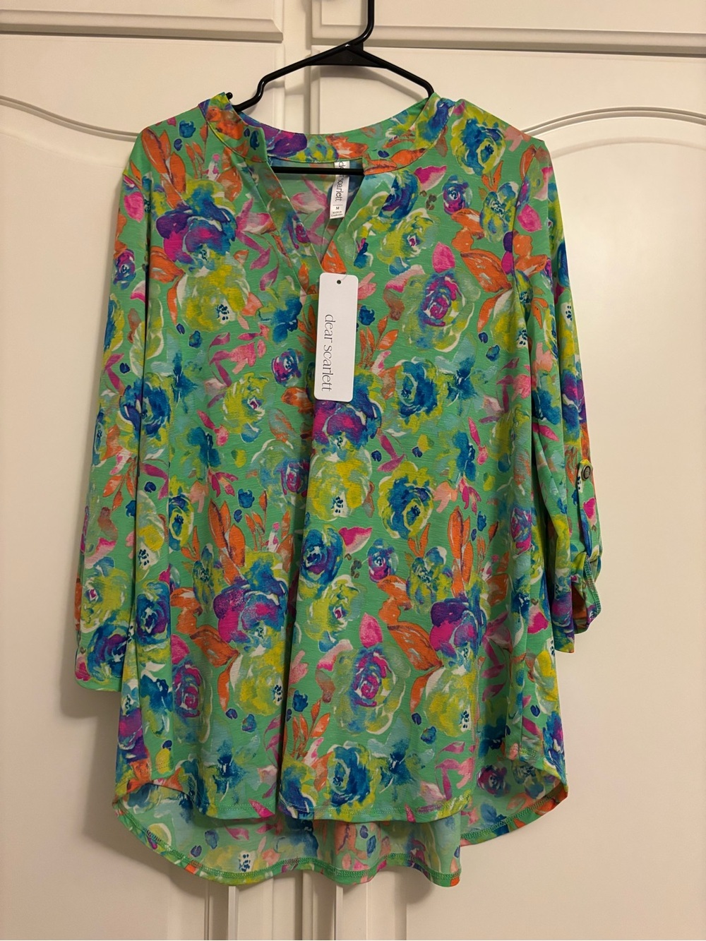 Scarlett Aqua Multi Floral V-Neck Tunic Top